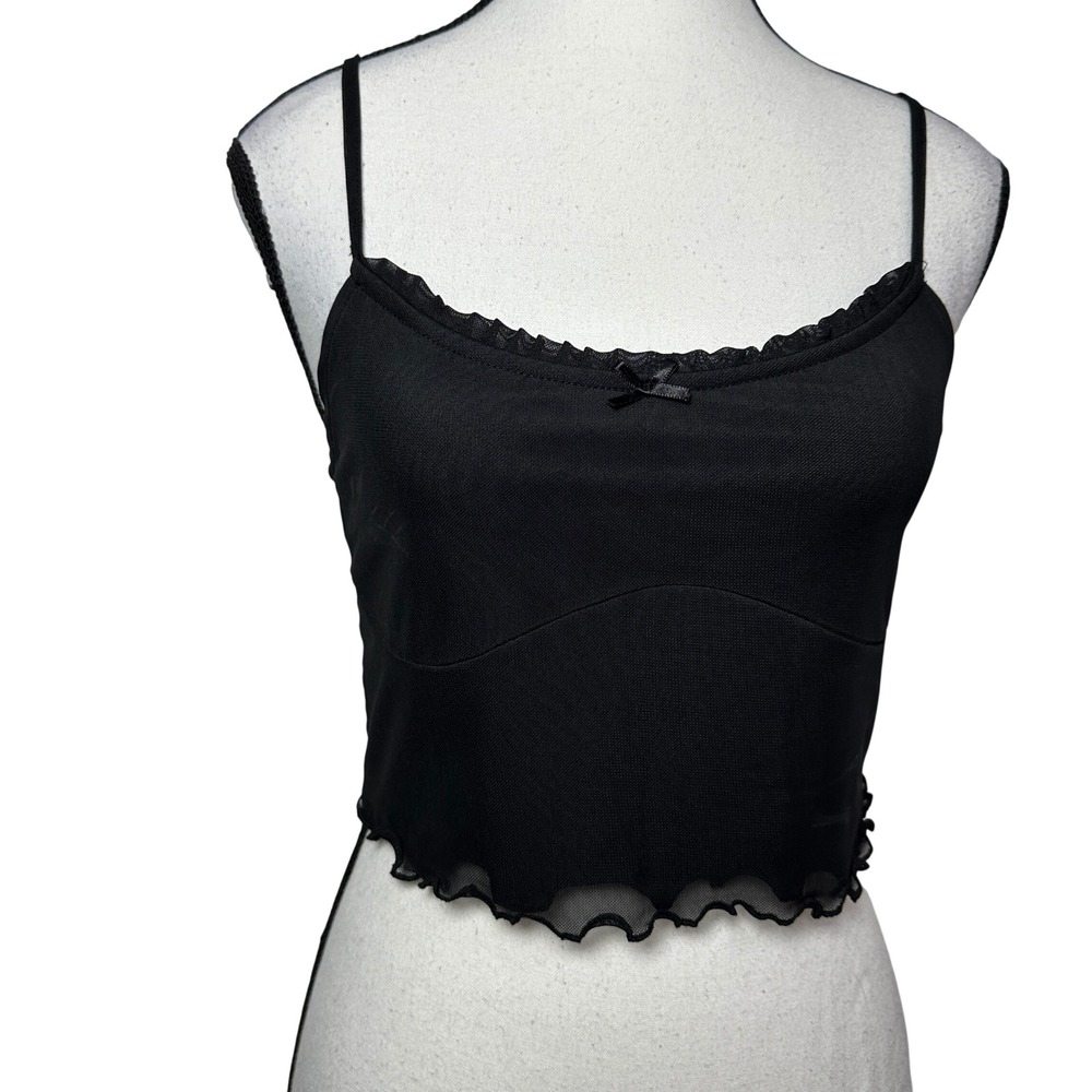 PAC Cares Black Mesh Cami Crop Top Bow Y2K Grunge Coquette Dark Fairycore Size M
